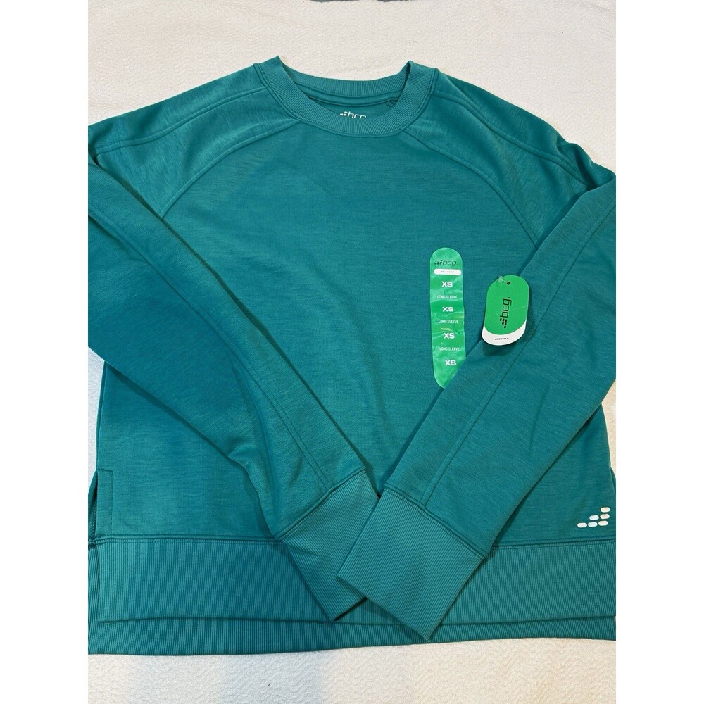 BCG Women's Relaxed Fit Crew Neck Stretch Pullover Teal Raglan Sleeve XS